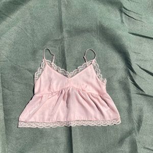 Womens AE studios pink adjustable spaghetti strap cropped babydoll tank